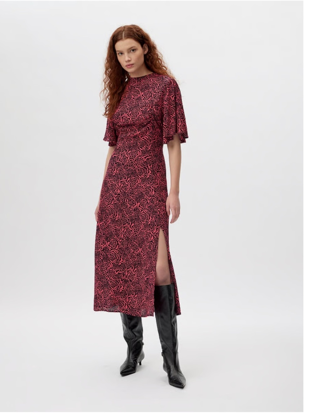 Gestuz Rosygz Pink Black Floral Midi Dress 40